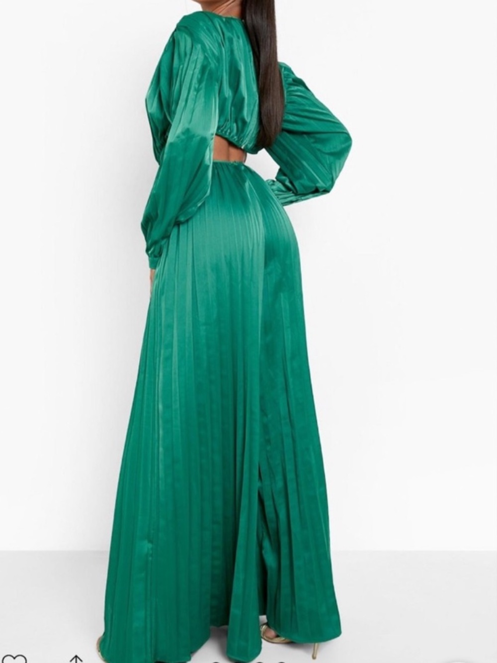 Boohoo Occasion Emerald Pleated Satin Cutout Jumpsuit - Picture 2 of 7